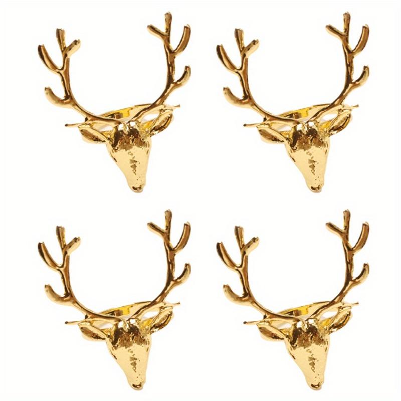 4Pcs Deer Napkin Rings Christmas Elk Head Napkin Rings Holders Reindeer Napkin Buckle Xmas Thanksgiving Dining Table Decor
