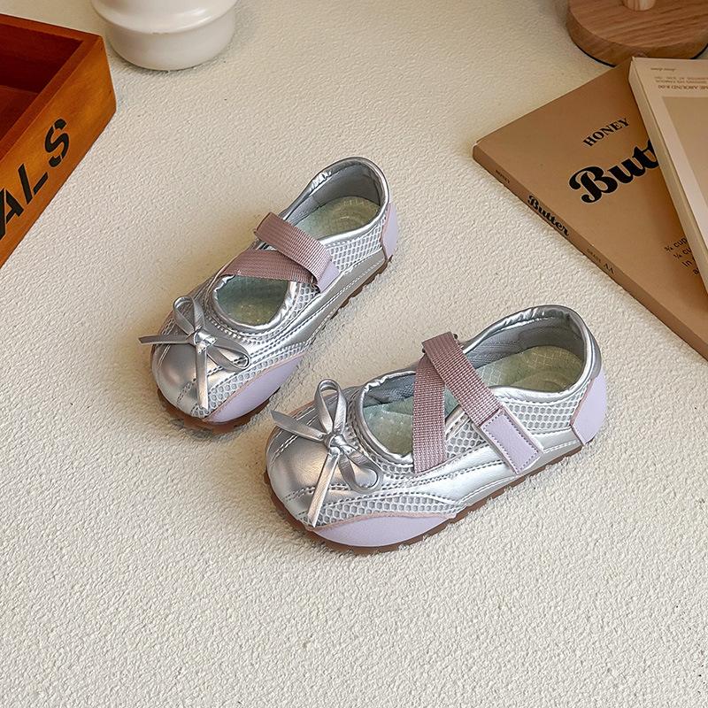 Girls' color-blocked sneakers2026Spring and summer new mesh cute bow children's running shoes casual shoes Korean style
