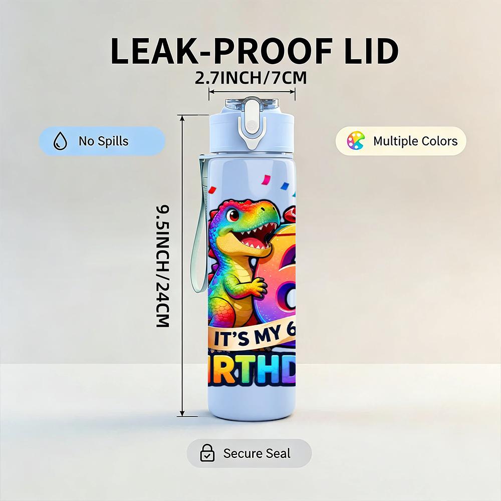 1PC Colorful Eight Birthday Lettering 750ml Color Plastic Water Bottle Leakproof Flip Straw Lid For Sports Office Home Use