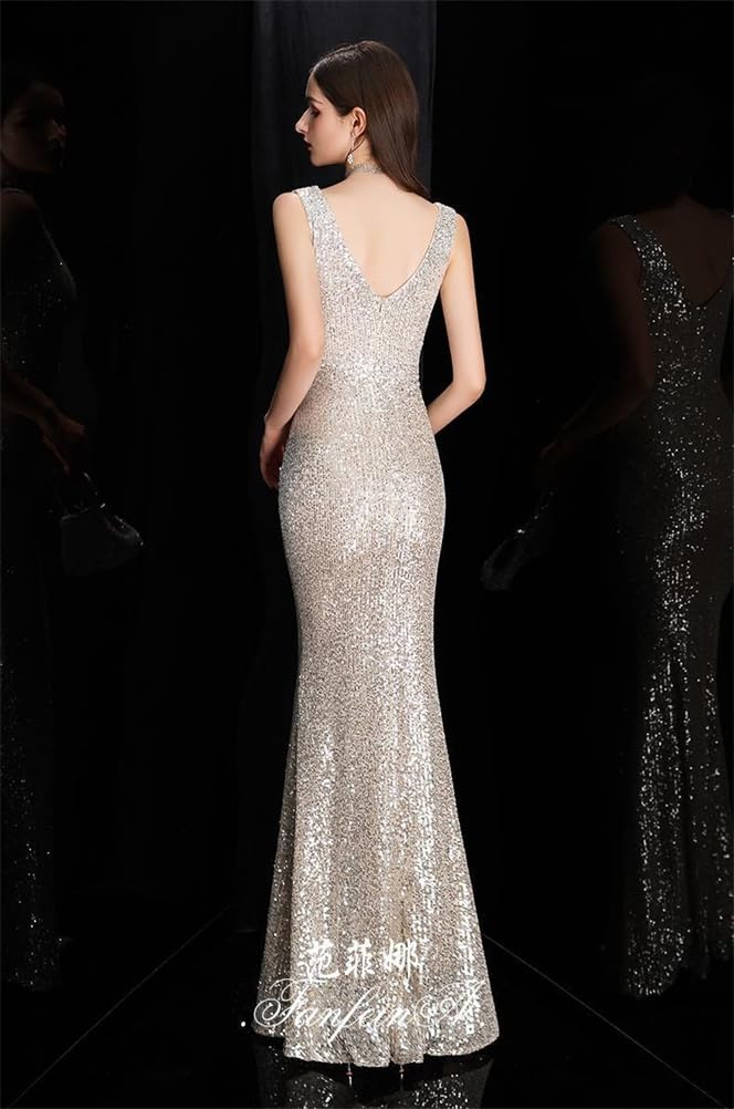 JINZUOMA Русалка Длинное Вечернее Платье с Пайетками, Прилегающее Элегантное для и Выпускных Вечеров, Женское Платье, Платье, Платье, Платье, Платье, Прилегающее, V-образный вырез, Формальное, Сексуальное,