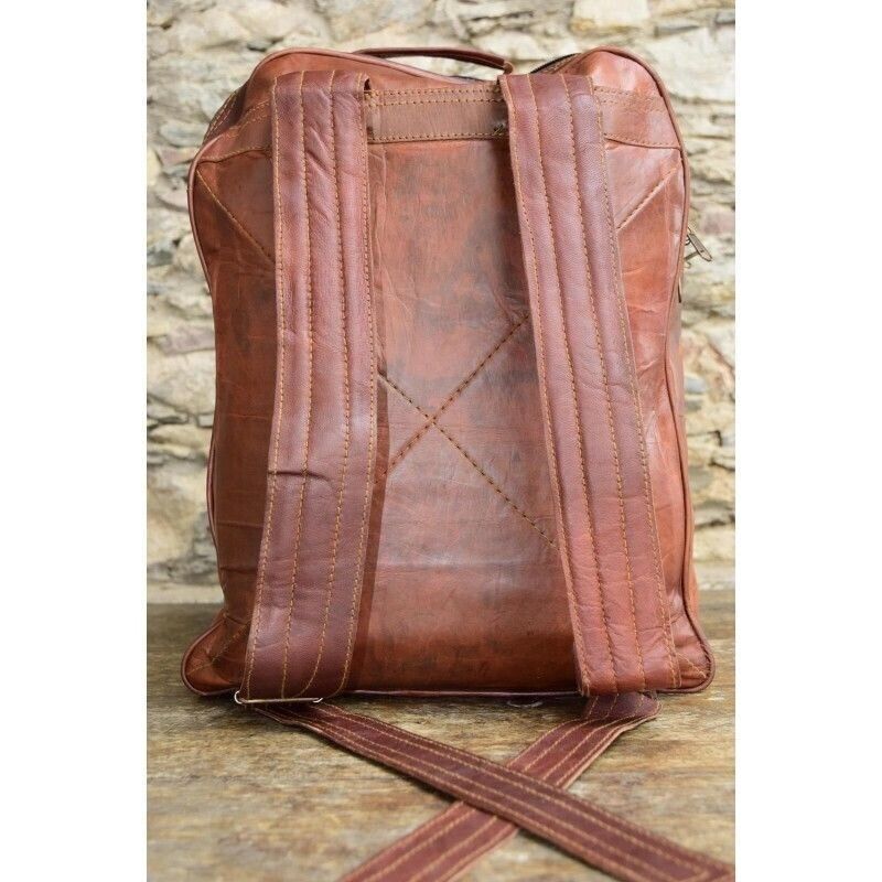 Leather Extra Large Bag Backpack Rucksack Vintage Messenger Goat Laptop Brown