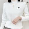 IHUASU Thickened One-piece Velvet Button Jumper Women's Autumn and Winter Half-high Neck Warm Knitted Bottoming Shirt with A Hundred Tops
