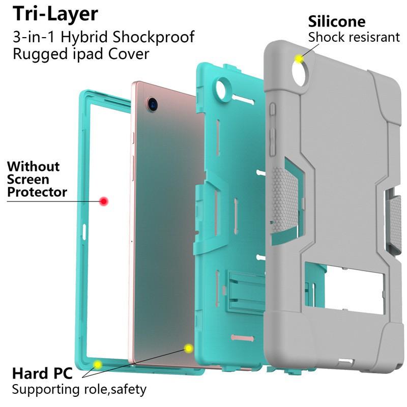 Shockproof Silicone PC Back Cover With Kickstand Galaxy Tab A8 10.5 X205 X200 Multi-Color Options