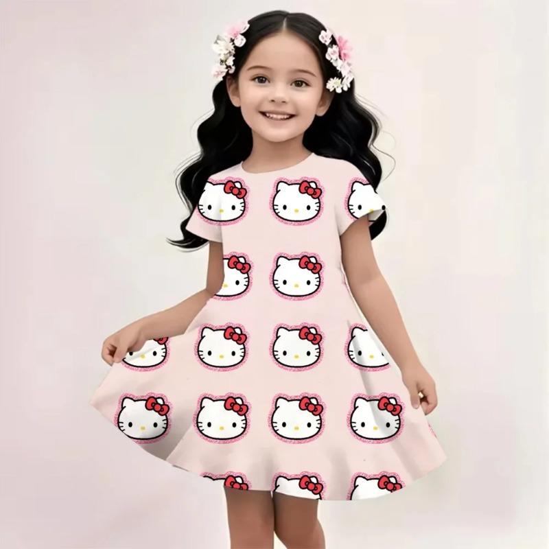 Sanrio Новое летнее платье для девочек Hello Kitty с 3D-печатью Модное Мультяшное Милое Платье-юбка для принцесс