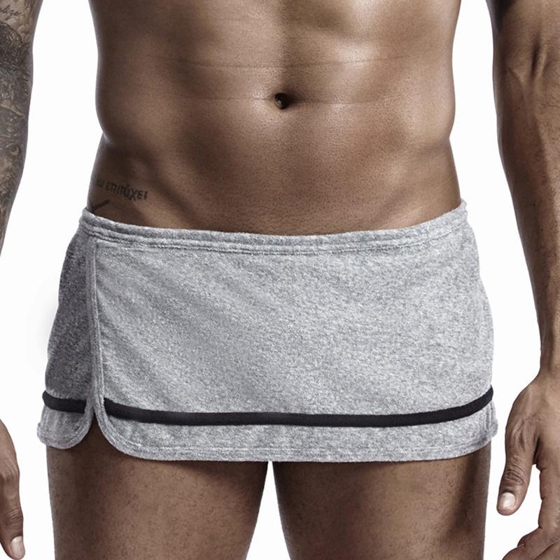 Новые мужские трусы с сеткой внутри, сексуальные шорты-полотенца, хлопковый флисовый фартук, дизайн, свободные домашние повседневные шорты-боксеры размера плюс