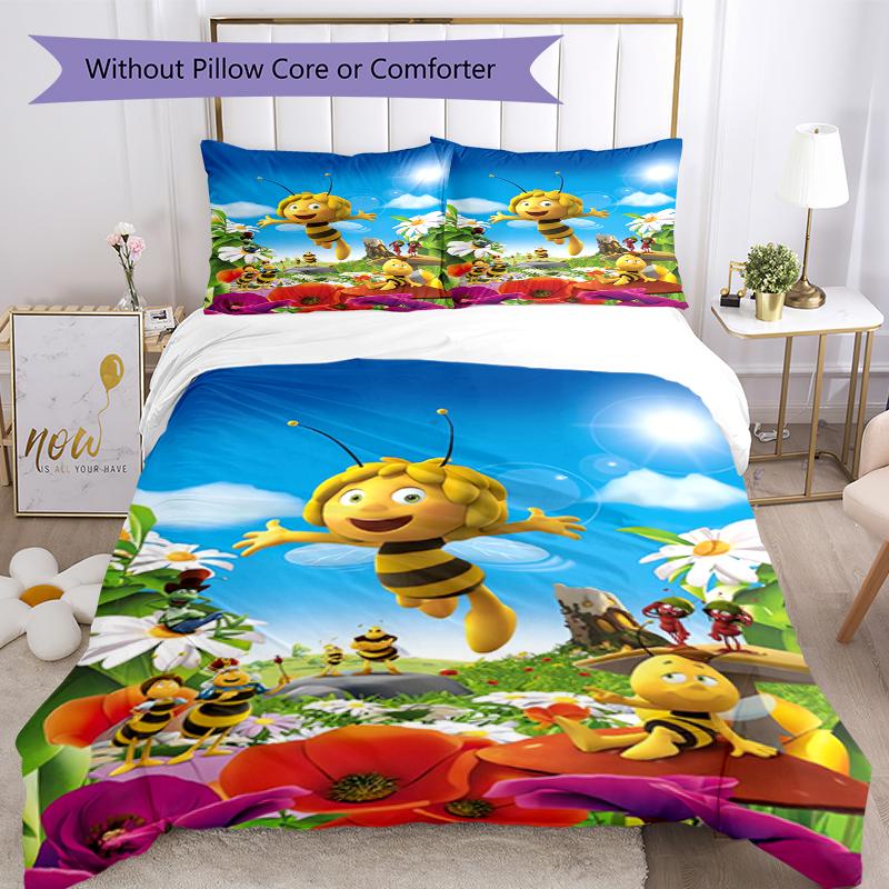 3pcs Maya the Bee Bedding Set Duvet Cover Closure Includes 1 Duvet Cover & 2 Pillowcases, Soft and Comfortable for All Seasons.