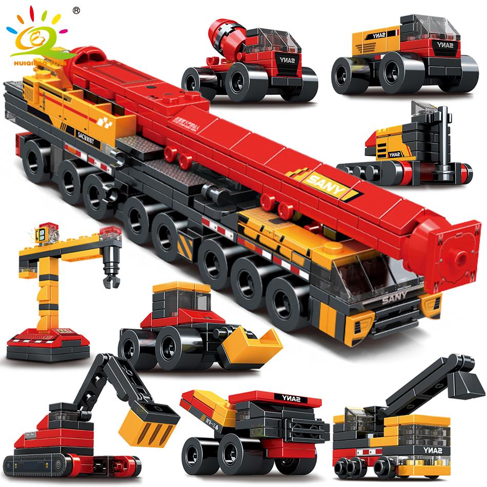8in1 Engineering Crane Truck Building Blocks Bulldozer Excavator Car City Construction MOC Bricks Set For Children Kids