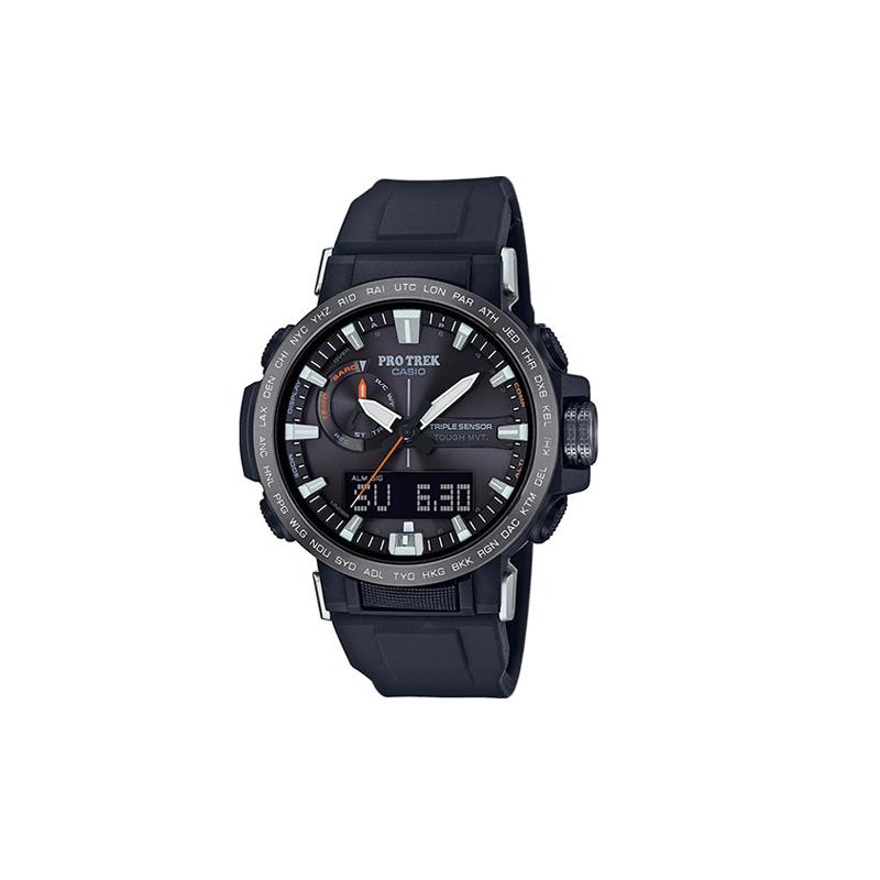 Casio Серия PRO TREK-Серия с дисковым двойным дисплеем Измерение температуры, давления и высоты Светодиодная подсветка Для активного отдыха и альпинизма Водонепроницаемый PRW-60Y-1AER