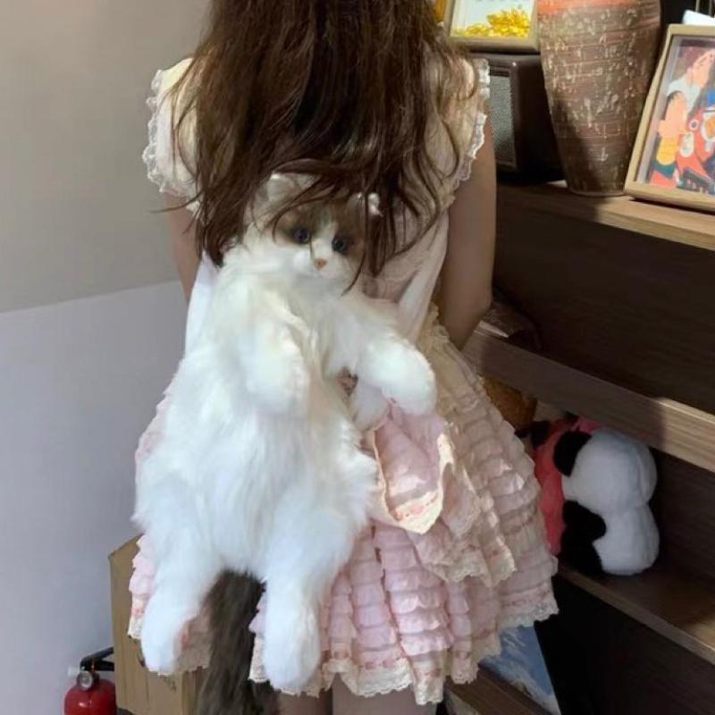 Супер реалистичный рюкзак с тремя цветками и кошкой, ручная работа, симпатичная плюшевая кукла-кошка, сумка для покупок, дорожная косметичка, подарок на день рождения