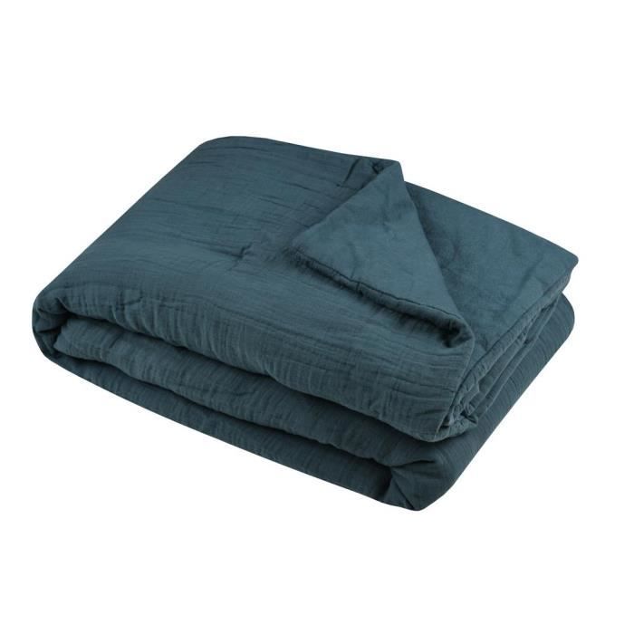 Plaid - Pop - Gaze de coton - 180 x 220 cm - Couleur pétrole - Douceur et confort