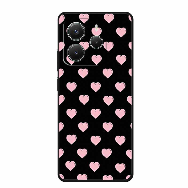 3D Emboss Case For Xiaomi Redmi Note 14 Phone Case Flowers Black Silicone Soft Back Cover Coque For Redmi Note 14 5G Global Case