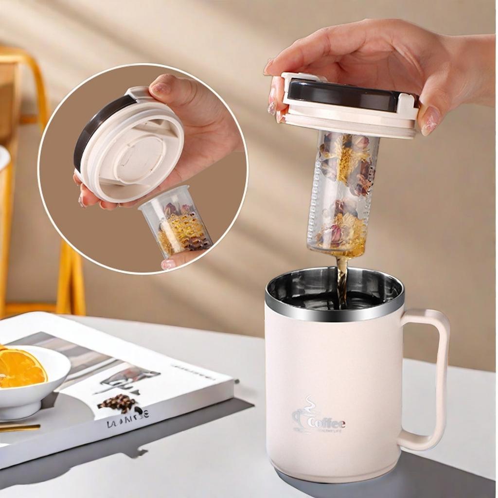 Thermal Coffee Mug Tumbler With Spoon&Strainer 450/500ml 304 Stainless Steel Double Wall Drinking Cup Insulated Milk Cofffee Cup