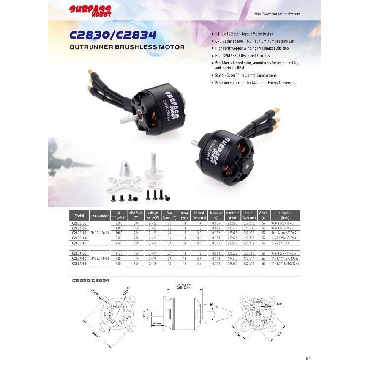 1/4PCS Surpass Hobby 2830 1300KV 1000KV 850KV 750KV Outrunner Brushless Motor for RC 300g-700g Fixed-wing Airplane Aircraft