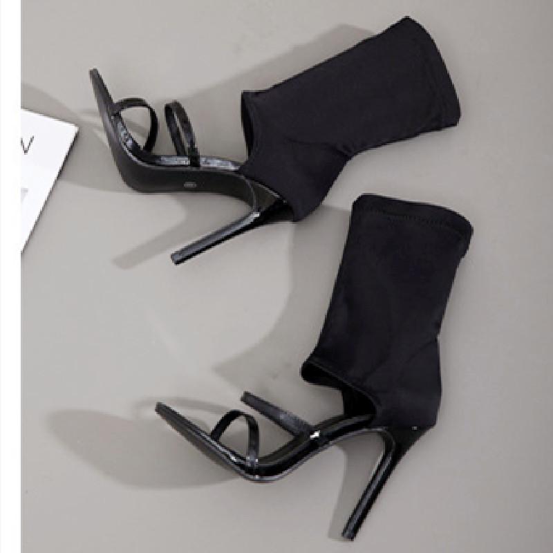 Модная весенне-осенняя эластичная ткань Тонкий каблук Большой размер Женская обувь Модные туфли-лодочки с открытым носком и закрытой пяткой с вырезами Вечерние туфли для танцев на пилоне