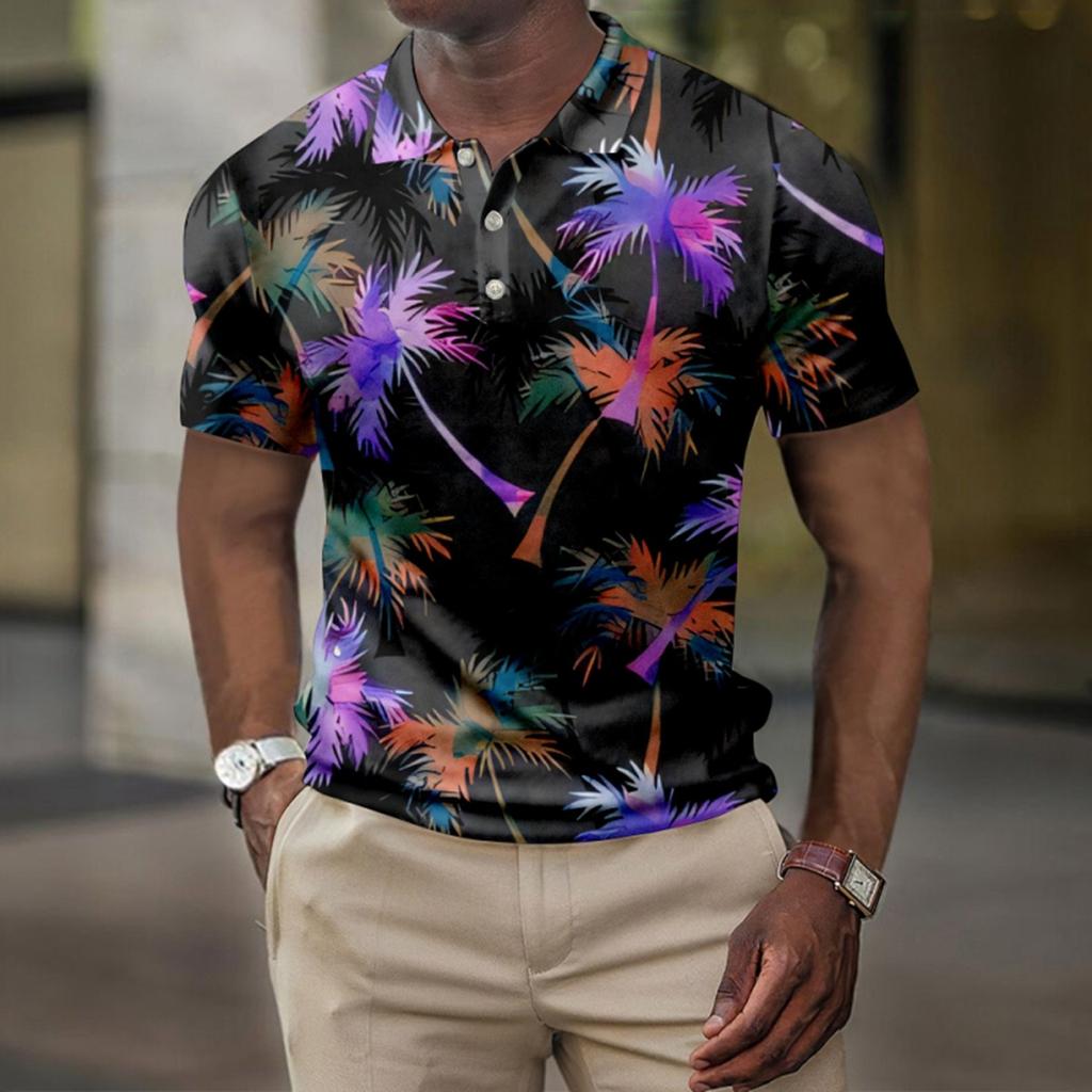 Men's Summer Hawaii Printed Golf Shirt Botton Short Sleeve Top Men's Casual Fashion Shirt