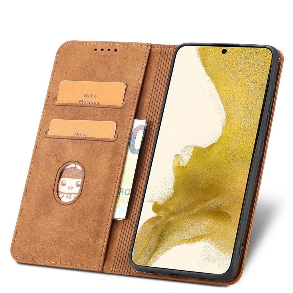 Samsung Galaxy S23+ Magnetic Wallet Case with Stand - Brown Leather Flip Cover by Hurtel