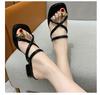 2024 Women's Low-heeled Casual Slippers for Women Sliding Daily Stylish Metal Embellished Summer Slippers Shoes for Women
