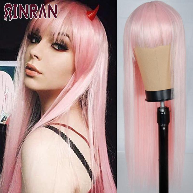 XINRAN Long Straight Wine Red Wig With Bang Synthetic Wigs for Women Heat Resistant Natural Hair for Daily Halloween Cosplay Party