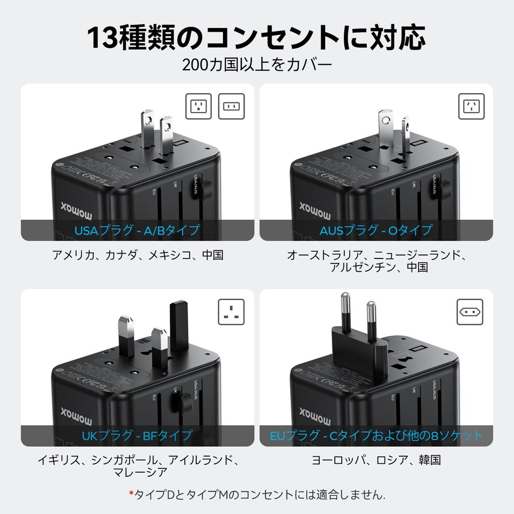 Быстрая розетка-преобразователь MOMAX PD 70W GaN для быстрой зарядки, розетка-преобразователь мощности для путешествий за границу, зарядка 6 устройств одновременно, розетка PD QC за рубежом