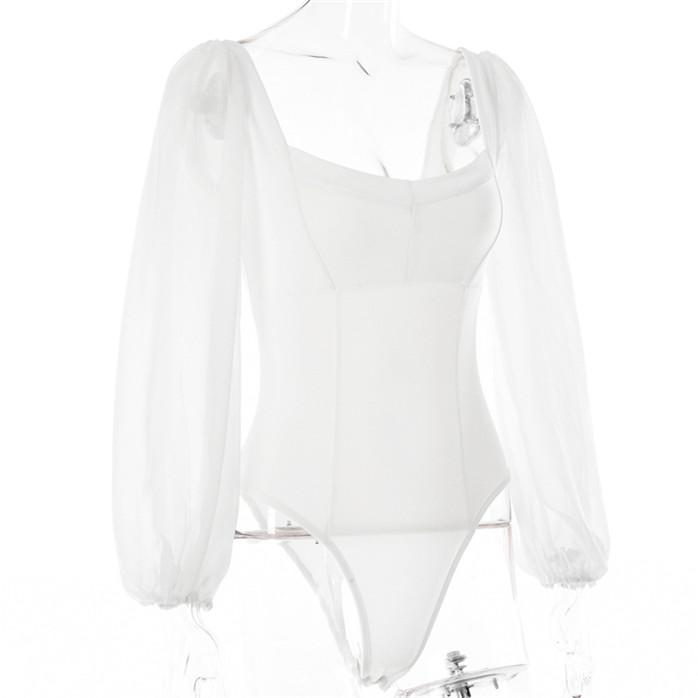 Женское боди с рукавами-фонариками, модный комбинезон с квадратным воротником и открытой спиной, с длинными рукавами