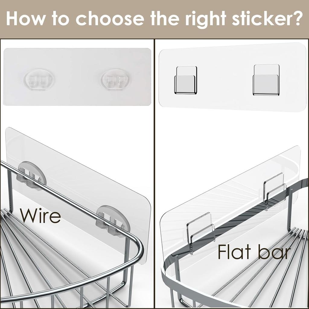 Shower Caddy Adhesive Replacement Stickers, Shower Organizer Adhesive Replacement, Assorted Wire Hook 10 Pack