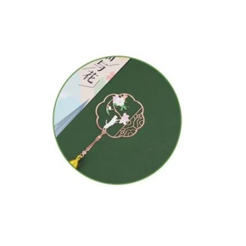 1Pcs Vintage Chinese Style Fan Shape Flower Cat Tassels Metal Bookmarks Book Marker Page Holder Gift Stationery School Supplies