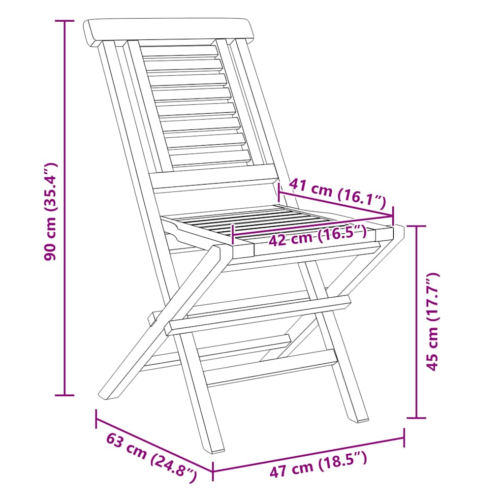 Garden Chairs 2 pcs. Foldable 47 x 63 x 90 cm Solid Teak Wood