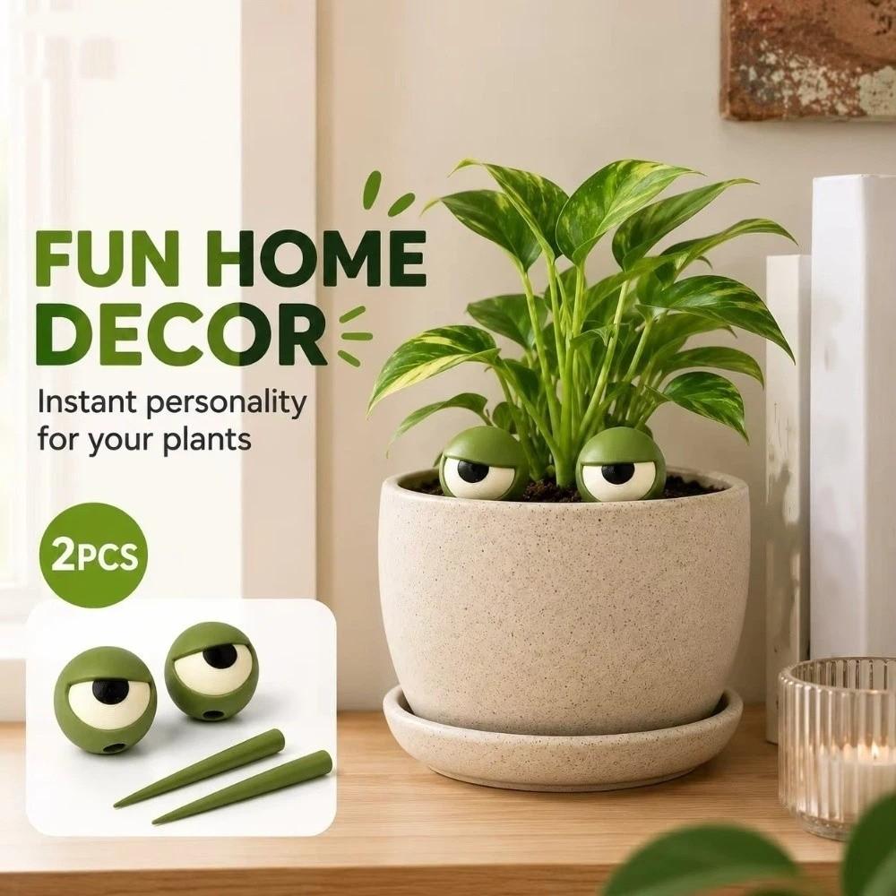 2Pcs Weird-Looking Fun Grumpy Eye Plant Stakes Whimsical Quirky Mini Eye Sculpture Home Desk Decor