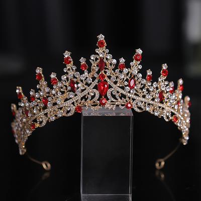 Новый золотой головной убор невесты короны принцессы на день рождения красный ободок со стразами свадебные украшения для волос свадебные диадемы винтажный головной убор