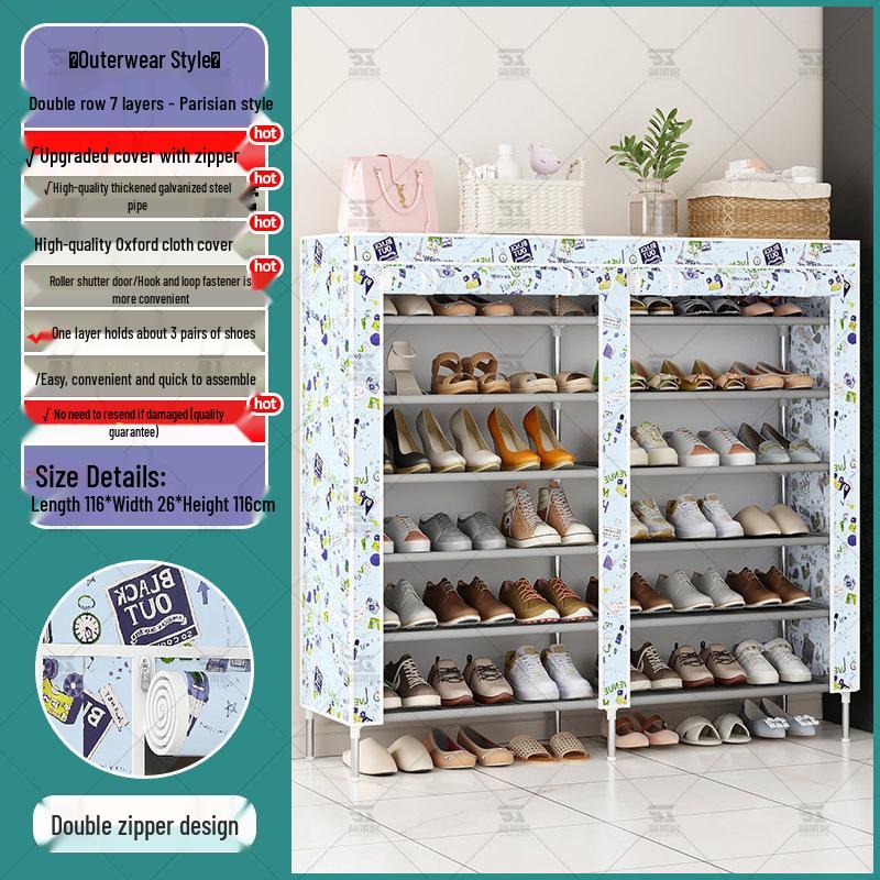 Multi-Layer Indoor Shoe Rack with Curtain