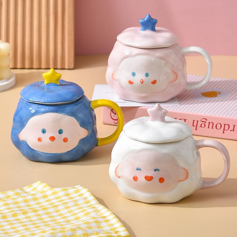 Милая целебная керамическая кружка для питьевой воды для дома, мультяшный креативный подарок, детская кружка, для девушки, для пары, с крышкой, кружка