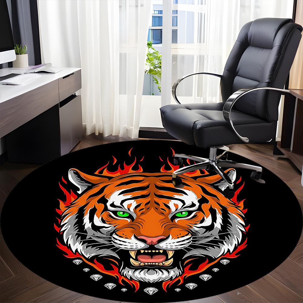 1pc Tiger Flames Office Round Area Rug, Under Office Chairs Bedroom Living Room Home Decor, Room Deco, Available in Various Sizes