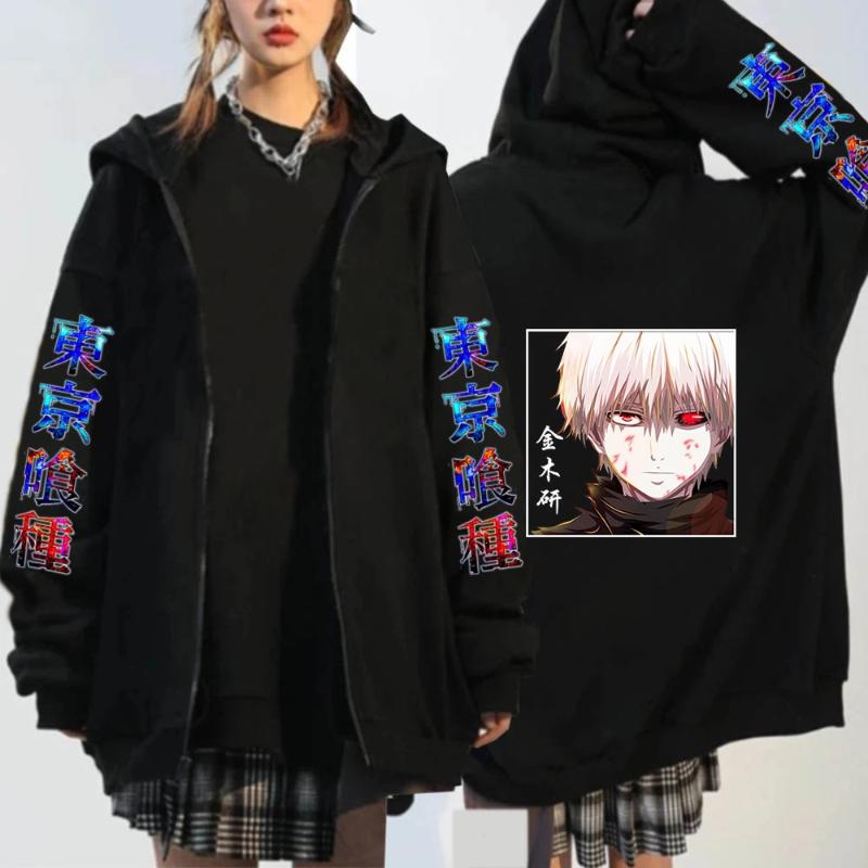 Anime Tokyo Ghoul Graphic Print Men's Fashion Loose Zip Hoodie Fashion Harajuku Sweatshirt Jacket Men Women Clothing