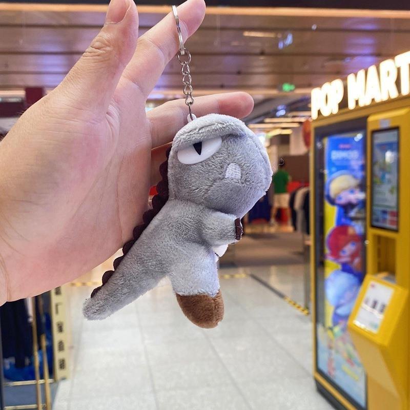 Dinosaur Plush Keychain With Metal Chain And Silver Keyring For Car And Bag Decor