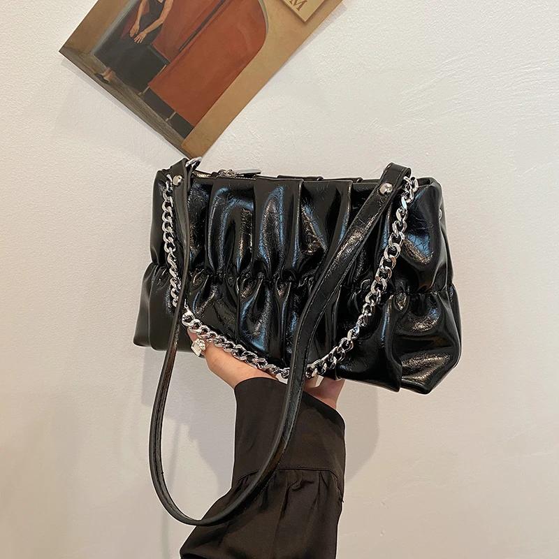 Женская сумка через плечо из ПУ, однотонная, плиссированная, с цепочной строчкой на молнии, универсальные сумки через плечо