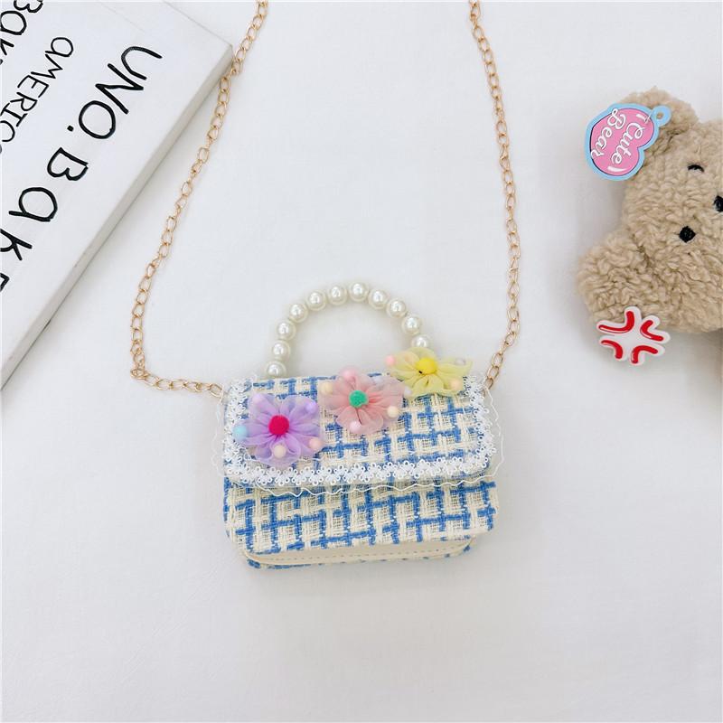 Stylish Children's Pearl Handbag Cute Floral Design Small Square Bag For Girls