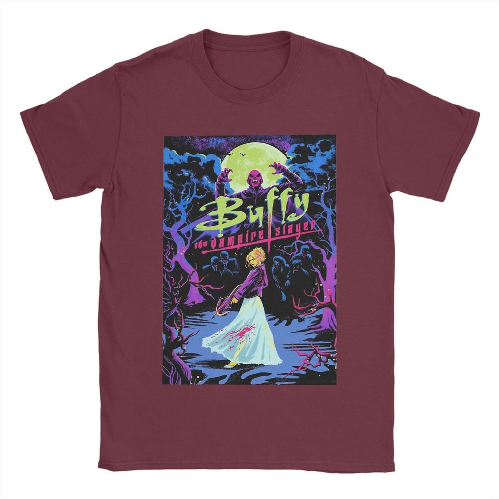 Мужские футболки Buffy the Vampires Slayer Футболки Фильм ужасов Топы из чистого хлопка Забавные футболки с коротким рукавом и круглым вырезом Футболка с принтом