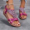 Fashion Women's Fashion Wedge Sandals Summer New Round Head Hollow Breathable Rhinestone Soft Sole Non-slip High Heels