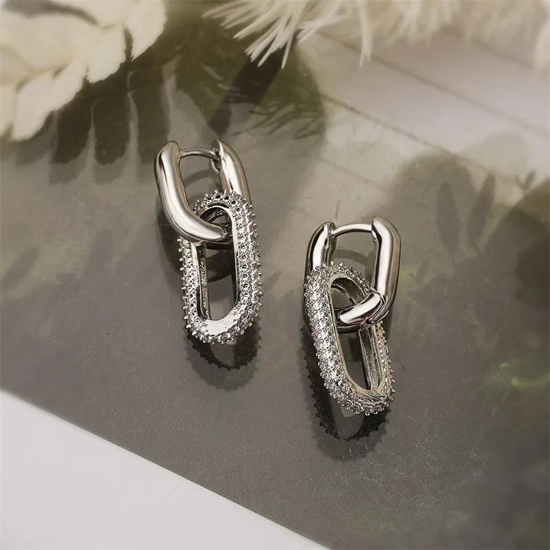 Retro Double Loop Design Drop Earrings Gold Silver Color Geometric Round Earrings for Women Girls Punk Hip Hop Fashion Jewelry