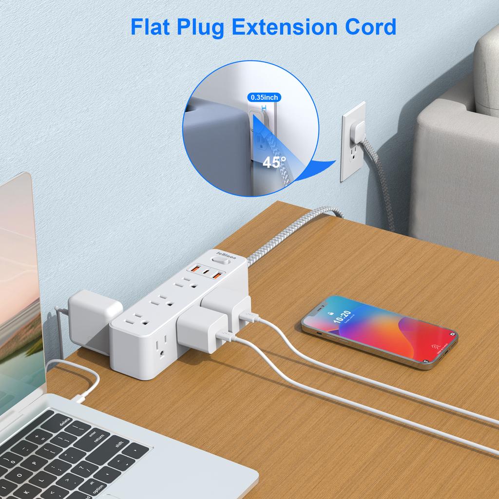 3-sided 9 AC Outlets US Plug Multitap Socket Extension Cord Electrical Power Strip with USB Type C Fast Charging Network Filter