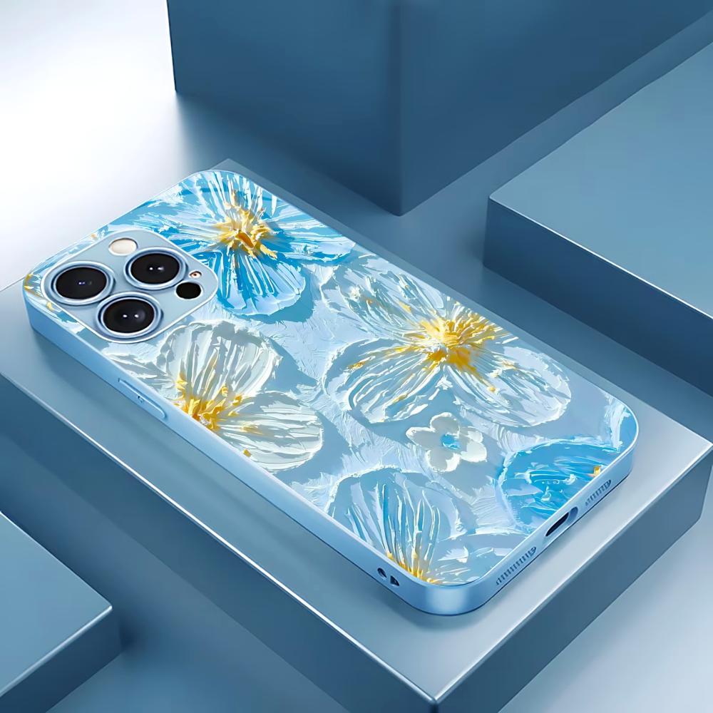 Aesthetic Textured Flower Print for iphone 17 case for coque iphone Case fundas Glass for iPhone 17 16 15 14 13 12 11pm Pro Plus