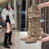Pointed High-heeled Skinny Boots Women's Boots 2025 New Autumn Thin-heeled Khaki Suede Piled Knight Boots