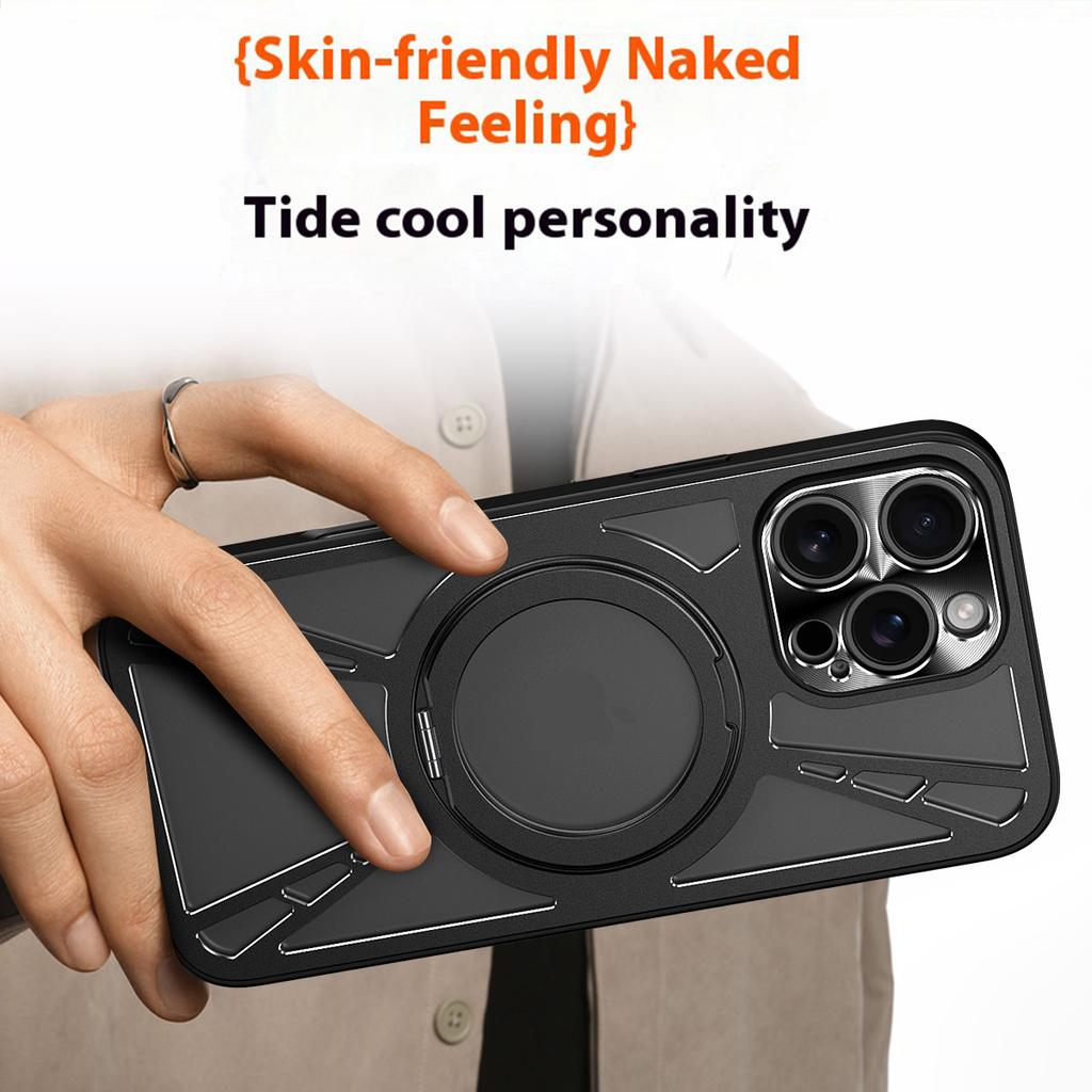 Чехол для iPhone 15 Pro Магнитная подставка Полая теплоотводящая Силикон+ПК+Металлический бампер Чехол для телефона