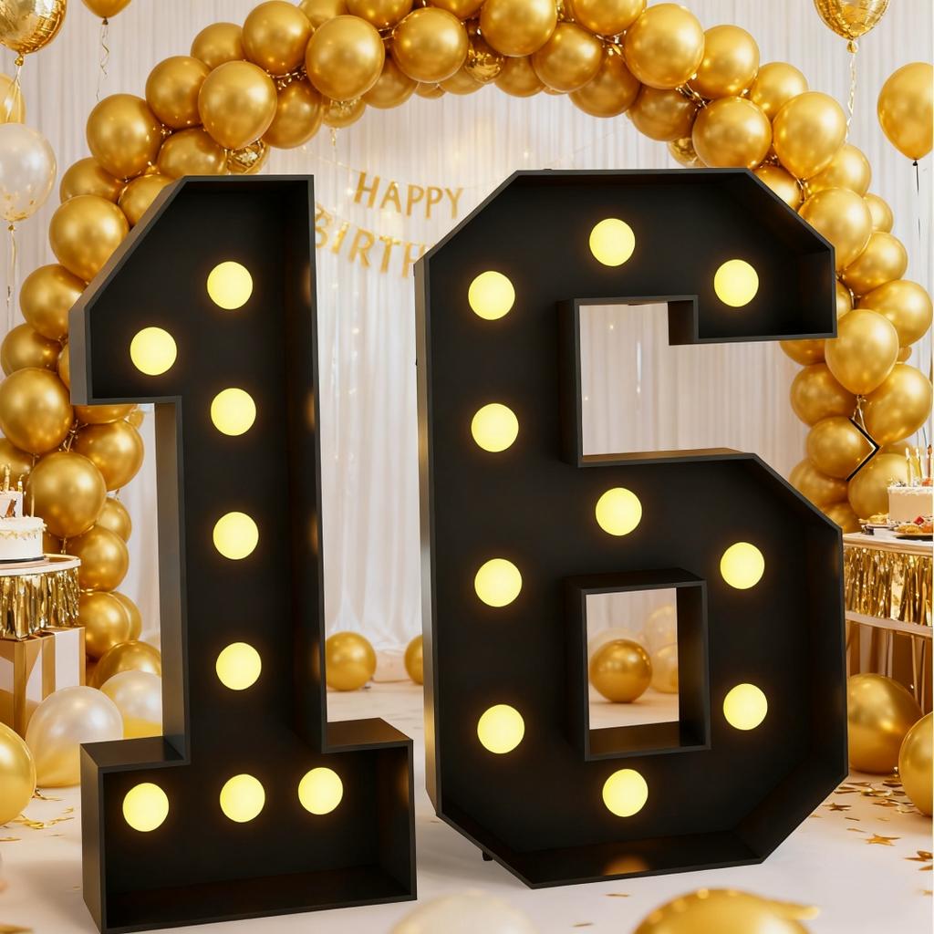 With Yellow Light Black 3FT 91.5cm Marquee Numbers – Fits Birthdays, Anniversaries, Back-to-School & Retirements – Adorn with Balloons/Flowers