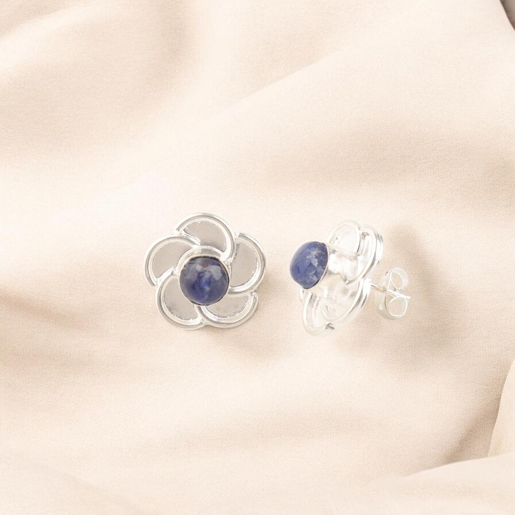Genuine Sodalite Gemstone 925 Stamped Silver Jewelry Unique Handmade Studs 0.5 " EE-157-28