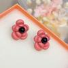 New Trendy Red Flower Women's Stud Earrings Lovely Cute Korean Fashion Black Middle Girls Sweet Ear Jewelry Aretes De Mujer