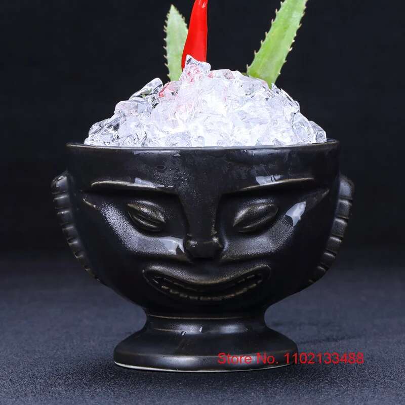 Black Totem Mug Tiki Cocktail Glass Retro American Hawaii Restaurant Bar Ceramics Drinking Cup Personality Pottery Wine Tumbler