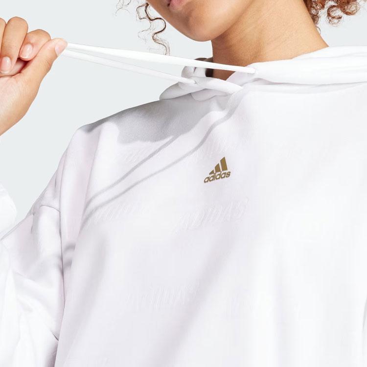 adidas Толстовка с капюшоном из флиса с тисненой монограммой, женская, белая IM2587