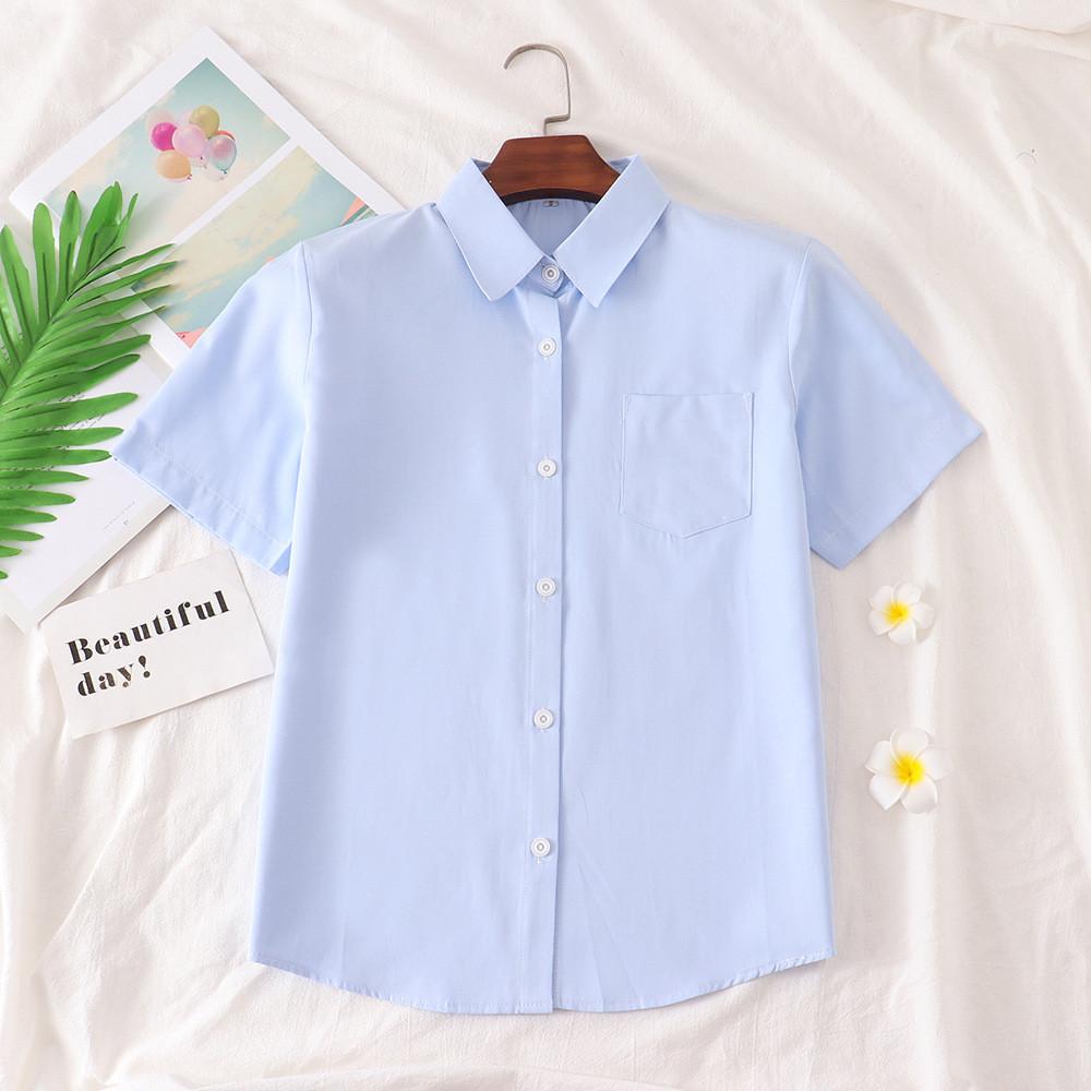 College Style Short Sleeve Shirt With Patching For Women Classroom Uniforms