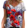 Summer V-neck 3D Oil Painting Printed Top Fashionable Casual Short Sleeved Women's T-shirts